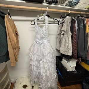 White Tiered Ruffle Halter Formal Dress Alegria Kids